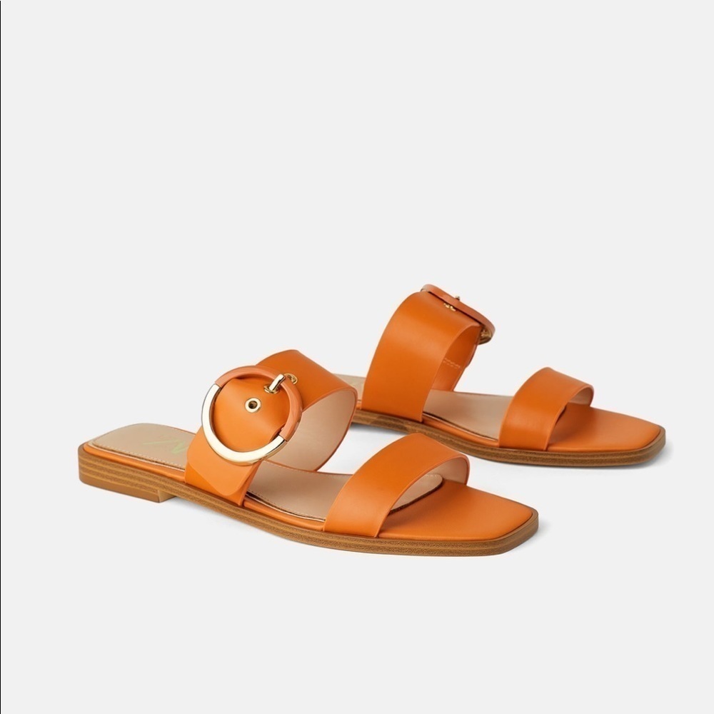 ZARA Flat Leather Sandals with Buckle